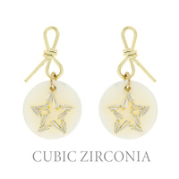 CUBIC ZIRCONIA STAR WITH CIRCLE SHELL DANGLE EARINGS