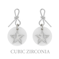 CUBIC ZIRCONIA STAR WITH CIRCLE SHELL DANGLE EARINGS