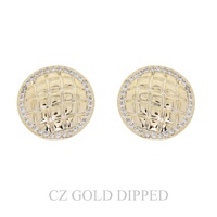 GOLD PLATED CZ BASKET WEAVE DISC STUD EARRINGS