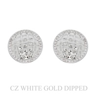 GOLD PLATED CZ BASKET WEAVE DISC STUD EARRINGS