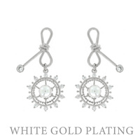 CUBIC ZIRCONIA CZ WHITE GOLD PLATED PEARL DROP EARRINGS
