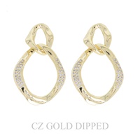 GOLD PLATED CZ HAMMERED CHAIN LINK EARRINGS