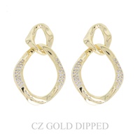 GOLD PLATED CZ HAMMERED CHAIN LINK EARRINGS