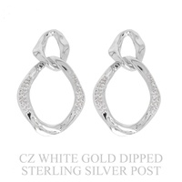 GOLD PLATED CZ HAMMERED CHAIN LINK EARRINGS