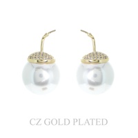 GOLD PLATED CZ ACORN PEARL EARRINGS