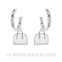 GOLD PLATED CZ PURSE CHARM HOOP EARRINGS