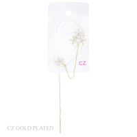 FLORAL GOLD PLATED CZ MARQUISE STUD CHAIN EAR CUFF