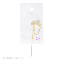 3-ROW GOLD PLATED CZ DANGLE CHAIN EAR CUFF