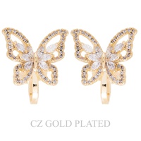BUTTERFLY GOLD PLATED CUBIC ZIRCONIA EARRINGS IN YELLOW GOLD PLATTING