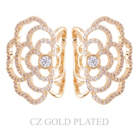 GOLD PLATED CUBIC ZIRCONIA FLORAL FILIGREE EARRINGS IN YELLOW GOLD PLATTING