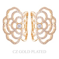 GOLD PLATED CUBIC ZIRCONIA FLORAL FILIGREE EARRINGS IN YELLOW GOLD PLATTING