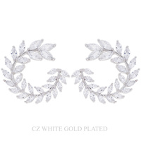 OLIVE BRANCH OPEN CIRCLE GOLD PLATED CZ EARRINGS