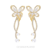 BUTTERFLY CZ AND PEARL DROP EARRINGS