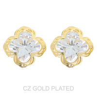 GOLD PLATED CZ QUATREFOIL STUD EARRINGS