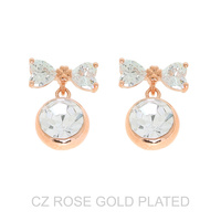 2-TIER GOLD PLATED CZ RIBBON BOW DROP EARRINGS