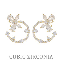 AUTHENTIC CUBIC ZIRCONIA BUTTERFLY OPEN CIRCLE DROP EARRINGS