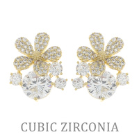 AUTHENTIC CUBIC ZIRCONIA FLORAL DROP EARRINGS