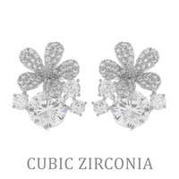 AUTHENTIC CUBIC ZIRCONIA FLORAL DROP EARRINGS