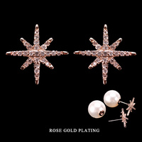 CZ CUBIC ZIRCONIA STAR W/PEARL BACK STUD EARRINGS