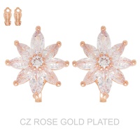 GOLD PLATED CZ FLORAL CLIP-ON STUD EARRINGS