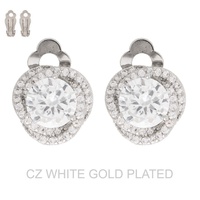 GOLD PLATED CZ SPIRAL HALO CLIP-ON STUD EARRINGS