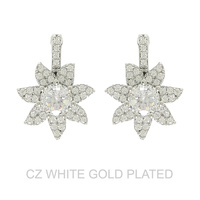 WHITE GOLD PLATED CZ FLOWER CLUSTER POST EARRINGS