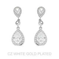 CZ TEARDROP HALO POST DANGLE EARRINGS