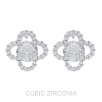 CUBIC ZIRCONIA OPEN QUATREFOIL STUD EARRINGS