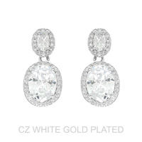 OVAL CUT CZ HALO POST DANGLE EARRINGS