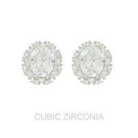CUBIC ZIRCONIA OVAL HALO STUD EARRINGS