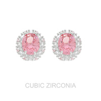 CUBIC ZIRCONIA OVAL HALO STUD EARRINGS