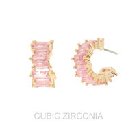 CUBIC ZIRCONIA BAGUETTE CUT OPEN HOOP EARRINGS