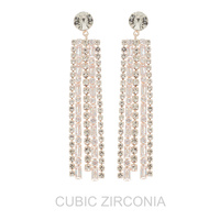 2-TIER CUBIC ZIRCONIA GEMSTONE TASSEL EARRINGS