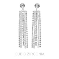 2-TIER CUBIC ZIRCONIA GEMSTONE TASSEL EARRINGS