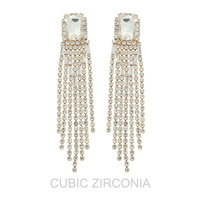 CUBIC ZIRCONIA OCTAGON GEMSTONE TASSEL EARRINGS