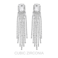 CUBIC ZIRCONIA OCTAGON GEMSTONE TASSEL EARRINGS