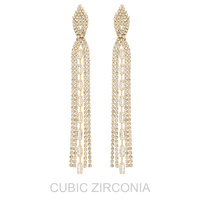 TEARDROP POST CUBIC ZIRCONIA TASSEL EARRINGS