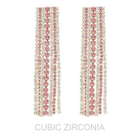 CUBIC ZIRCONIA RECTANGULAR TASSEL EARRINGS