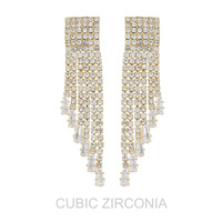 CUBIC ZIRCONIA DIAGONAL CASCADE TASSEL EARRINGS