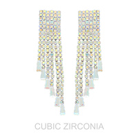 CUBIC ZIRCONIA DIAGONAL CASCADE TASSEL EARRINGS