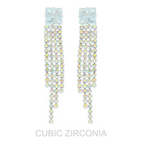 CUBIC ZIRCONIA GEMSTONE POST TASSEL EARRINGS