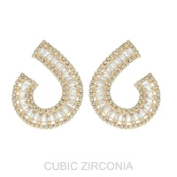 CUBIC ZIRCONIA BAGUETTE CUT SPIRAL ARCH EARRINGS