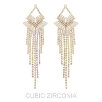 CUBIC ZIRCONIA TASSEL CHANDELIER EARRINGS