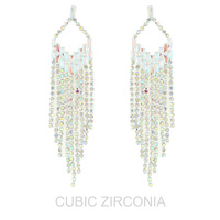 CUBIC ZIRCONIA CHEVRON TASSEL CHANDELIER EARRINGS