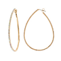 70MM  LARGE LIGHTWEIGHT TEARDROP SHAPED RHINESTONE PAVE HOOP EARRINGS