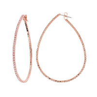 70MM  LARGE LIGHTWEIGHT TEARDROP SHAPED RHINESTONE PAVE HOOP EARRINGS