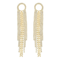 OPEN CIRCLE RHINESTONE VINE TASSEL EARRINGS