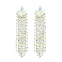 PETAL CLUSTER POST RHINESTONE TASSEL EARRINGS