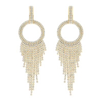 OPEN CIRCLE RHINESTONE FISHTAIL TASSEL EARRINGS
