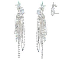 PETAL CLUSTER RHINESTONE CUFF TASSEL EARRINGS
